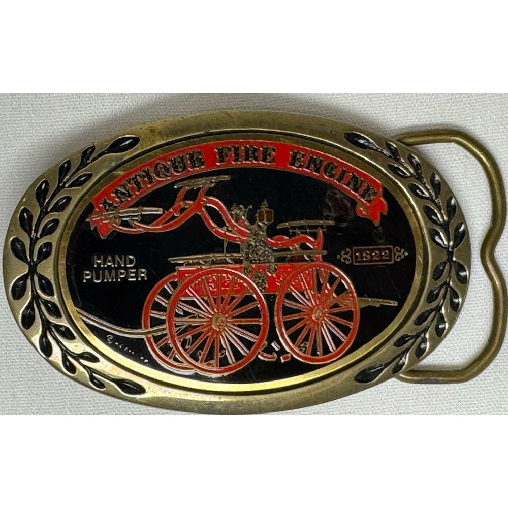 RARE Antique 1822 Fire Engine Belt‎ Buckle Hand Pumper Fireman Vintage Brass